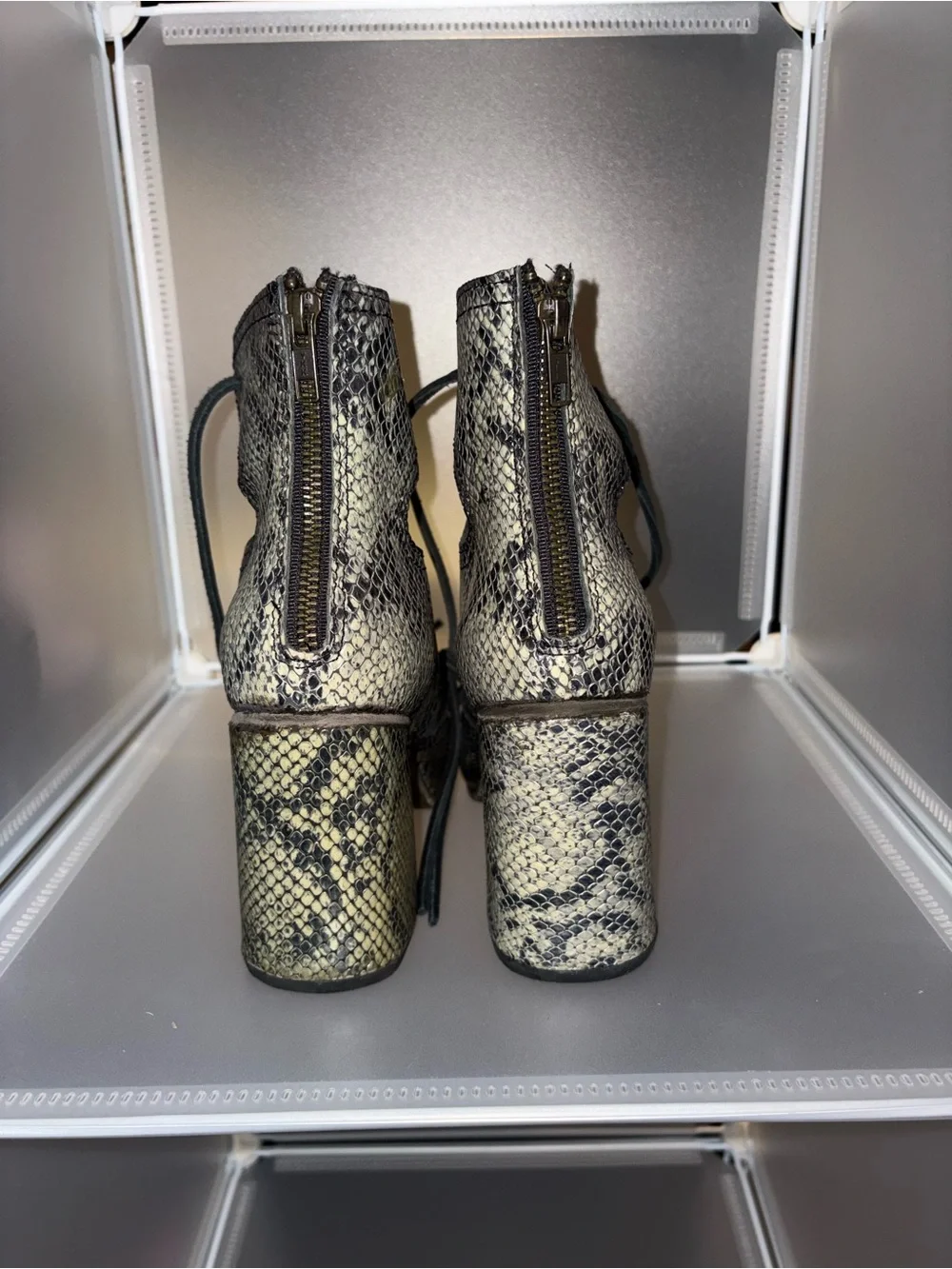 Freebird by Steven Snakeskin Lace-Up Block Heel Pumps - Black/Gray - Picture 3 of 6